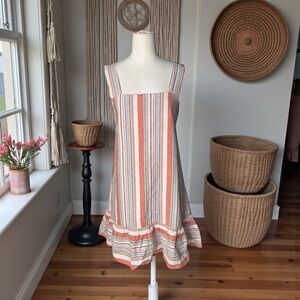 Lucca 100% Linen Striped Sleeveless Dress – Ruffle Hem Summer Linen Shift Dress